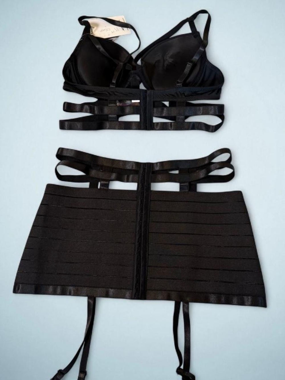 Deadstock 2000s Dreamgirl Black Bandage Top and Skirt Set - Picture 4 of 7